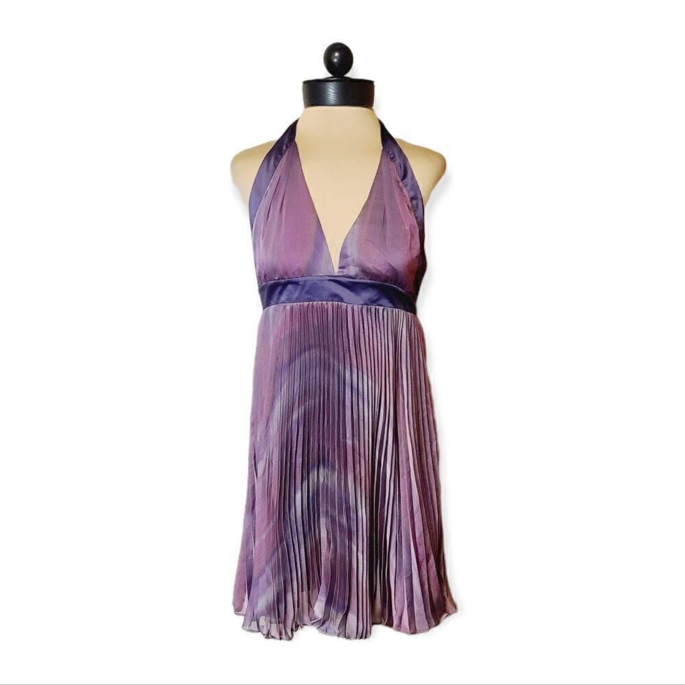 BCBGeneration Purple Pink Pleated Chiffon Halter Dress Size 4